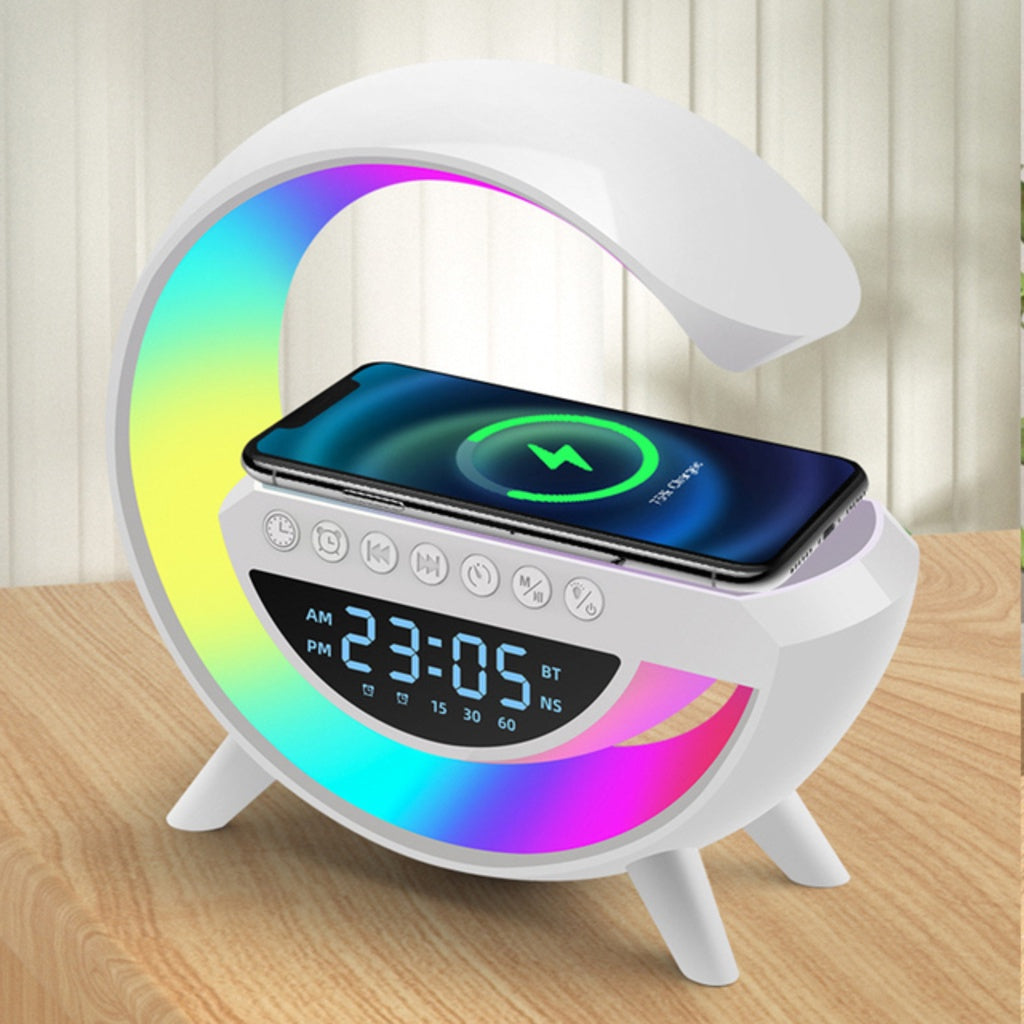 BOCINA RGB RELOJ Y CARGADOR INALAMBRICO